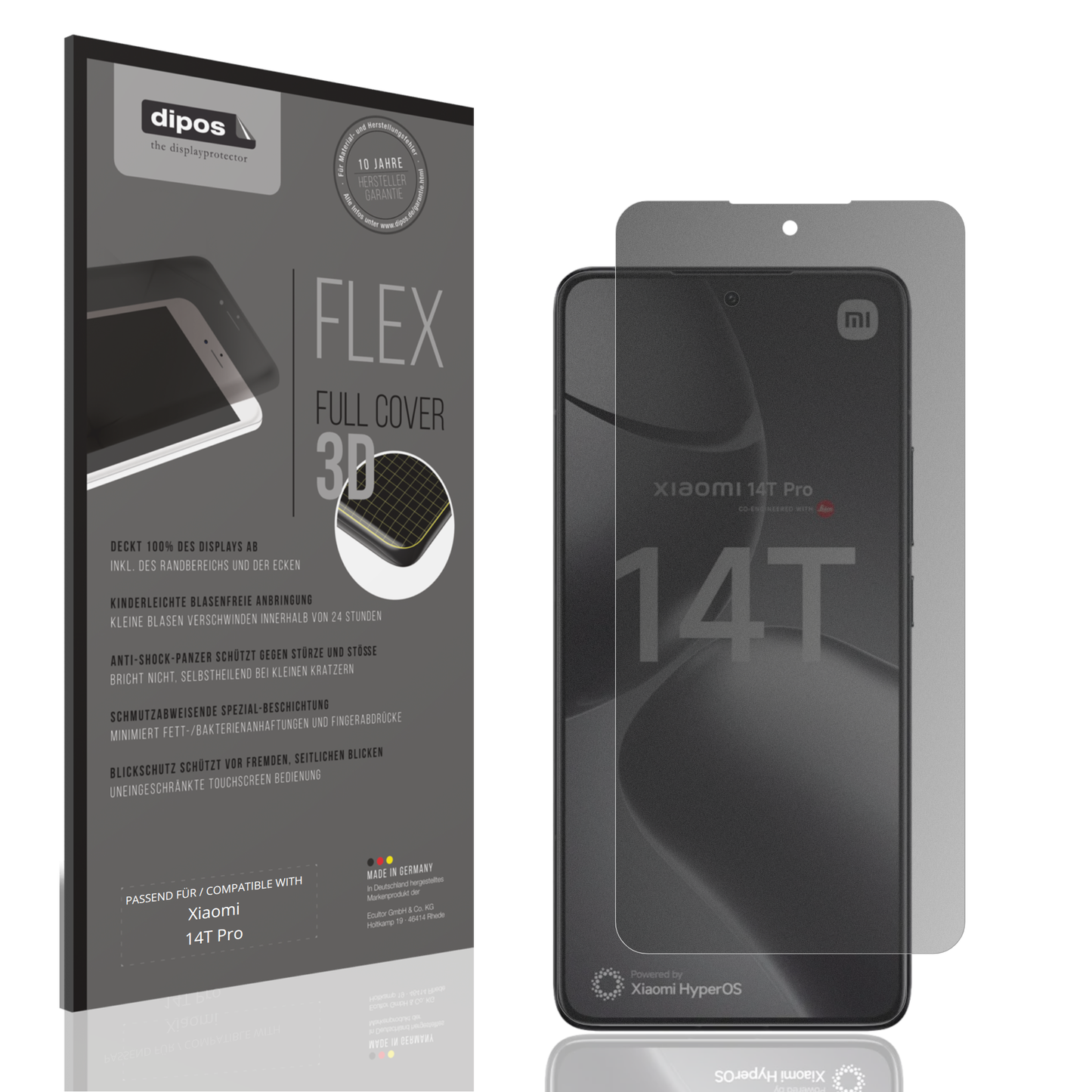 Blickschutzfolie von dipos passend für Xiaomi 14T Pro, 100% Displayabdeckung und blasenfreie Montage