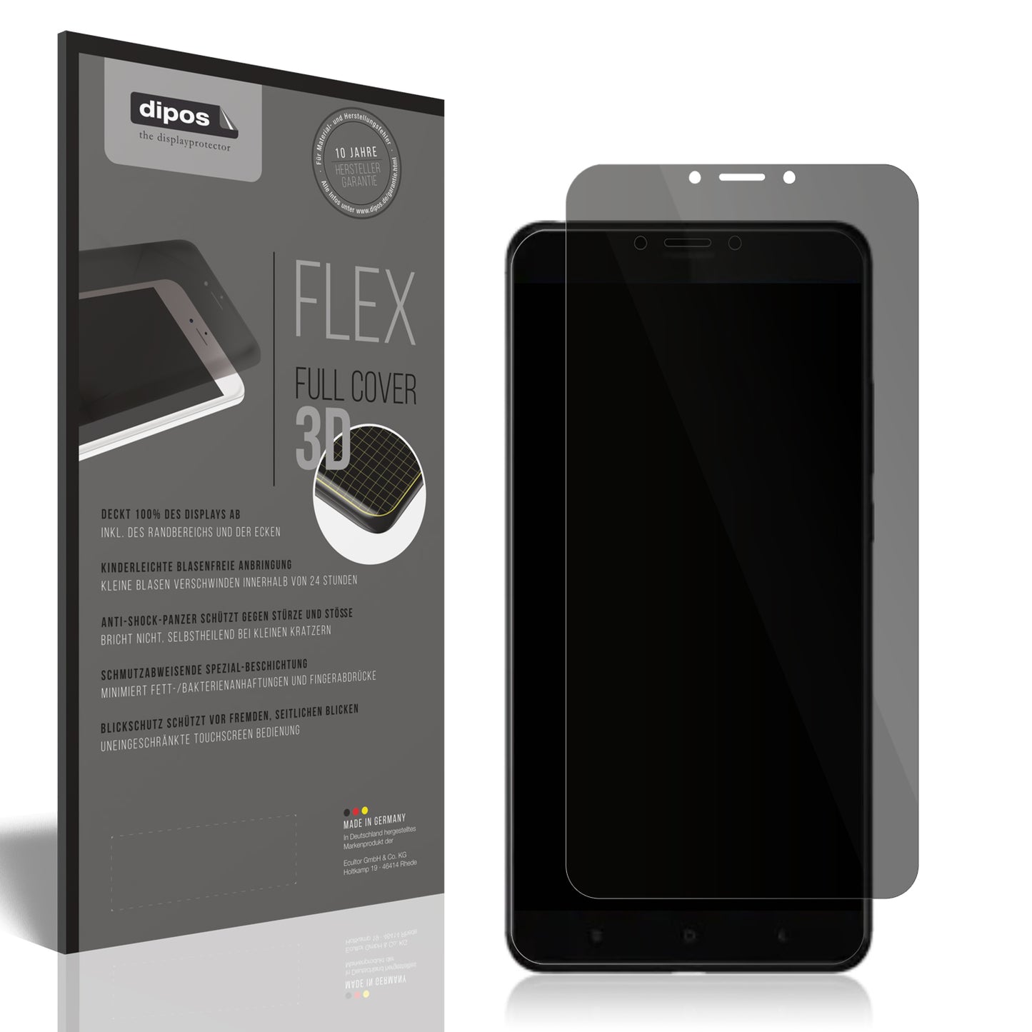 Blickschutzfolie von dipos passend für Xiaomi Mi Max 3, 100% Displayabdeckung und blasenfreie Montage