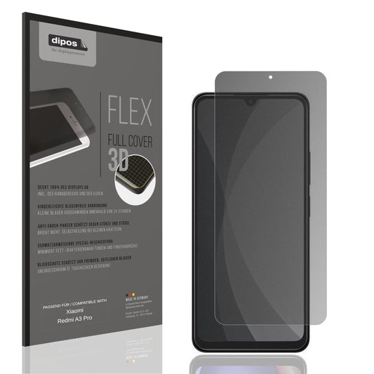 Blickschutzfolie von dipos passend für Xiaomi Redmi A3 Pro, 100% Displayabdeckung und blasenfreie Montage