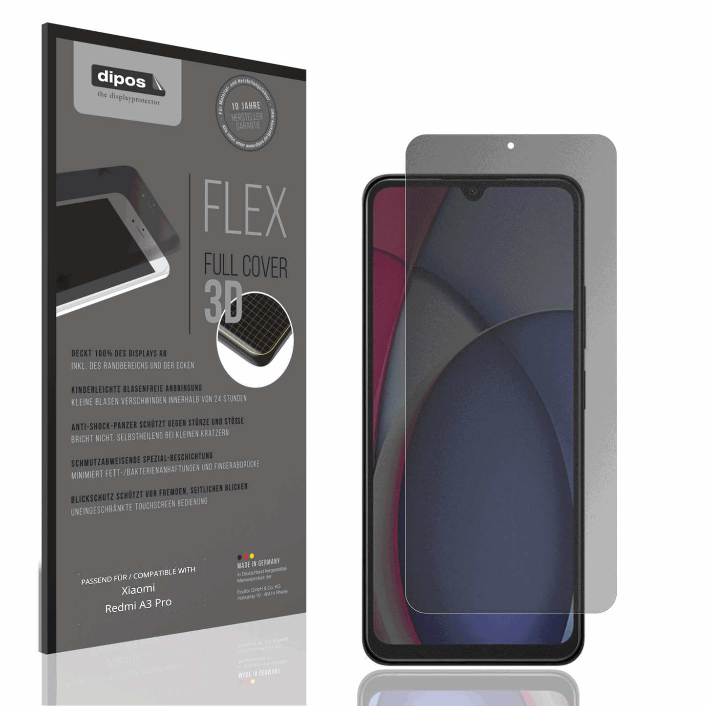 Blickschutzfolie von dipos passend für Xiaomi Redmi A3 Pro, 100% Displayabdeckung und blasenfreie Montage