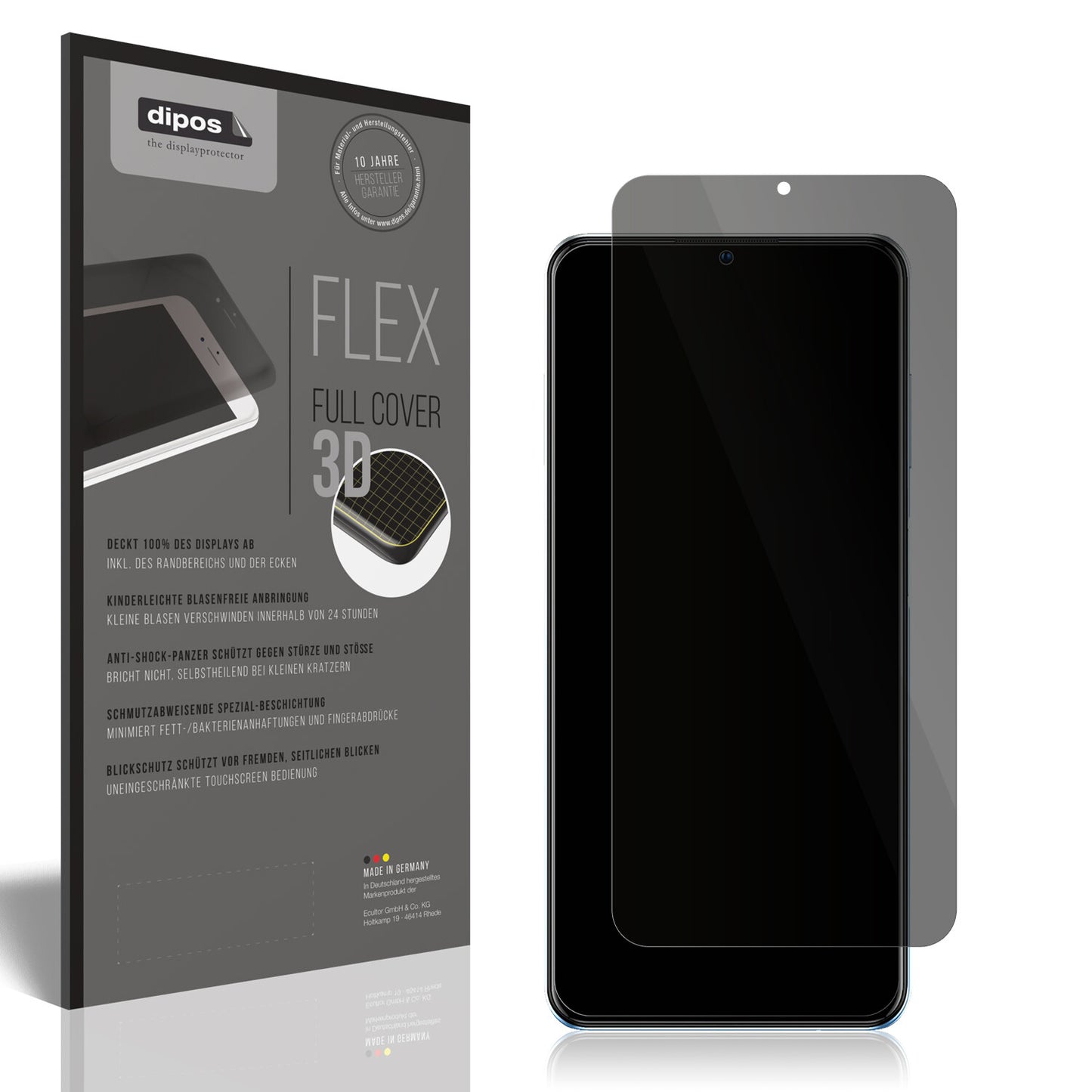 Blickschutzfolie von dipos passend für ZTE A72 4G, 100% Displayabdeckung und blasenfreie Montage