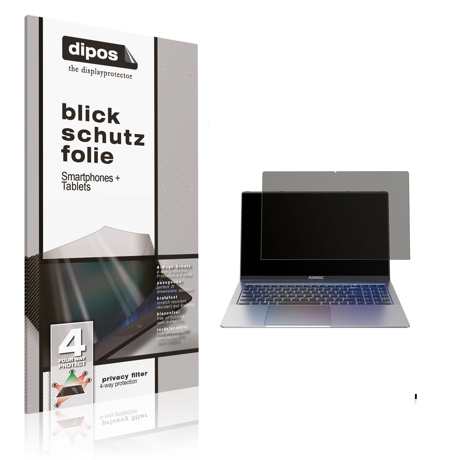 Blickschutzfolie von dipos passend für Acemagic AX16, präziser Zuschnitt und blasenfrei montiert