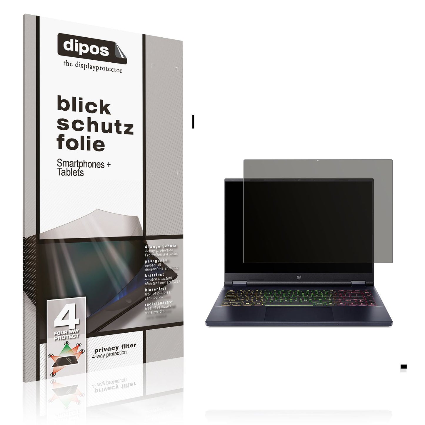 Blickschutzfolie von dipos passend für Acer Predator Helios Neo 14 AI, präziser Zuschnitt und blasenfrei montiert