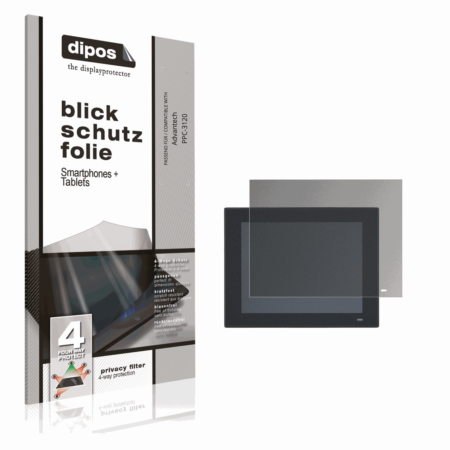 Blickschutzfolie von dipos passend für Advantech PPC-3120, präziser Zuschnitt und blasenfrei montiert