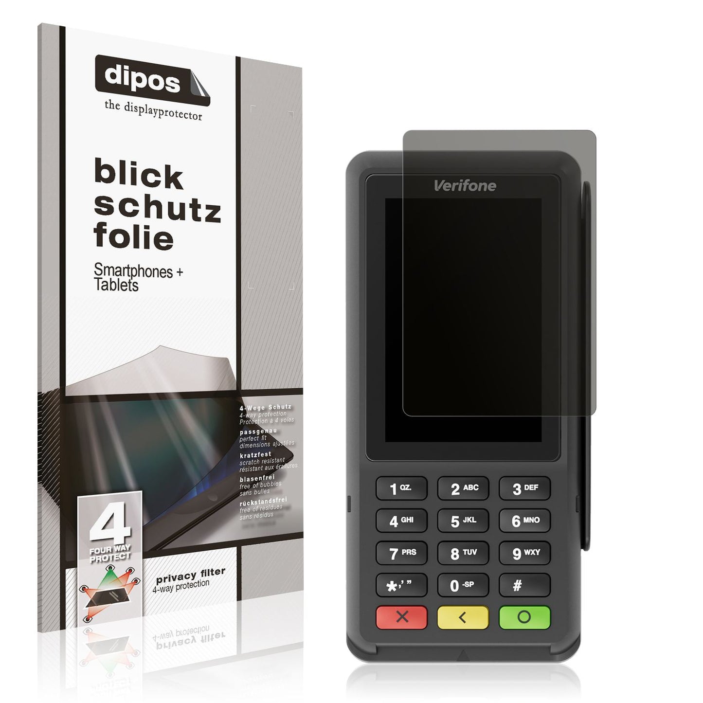 Blickschutzfolie von dipos passend für Adyen P400 Plus, präziser Zuschnitt und blasenfrei montiert