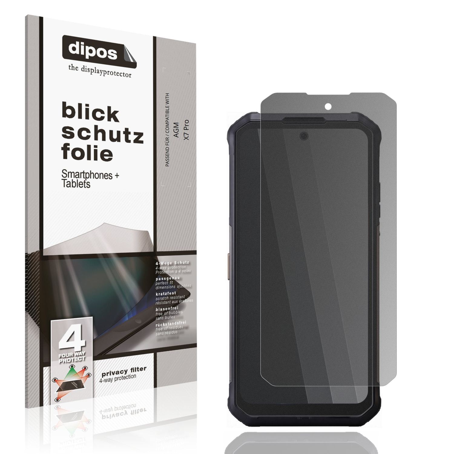 Blickschutzfolie von dipos passend für AGM X7 Pro, präziser Zuschnitt und blasenfrei montiert