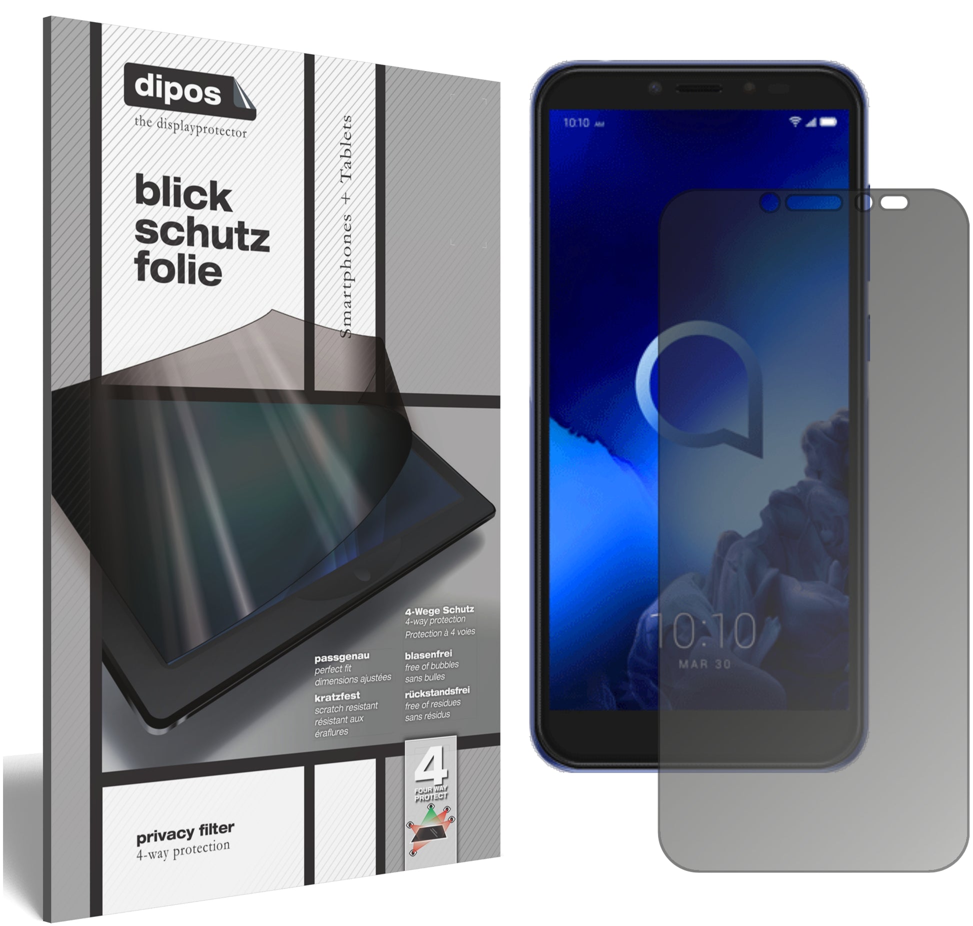 Blickschutzfolie von dipos passend für Alcatel 1S, präziser Zuschnitt und blasenfrei montiert