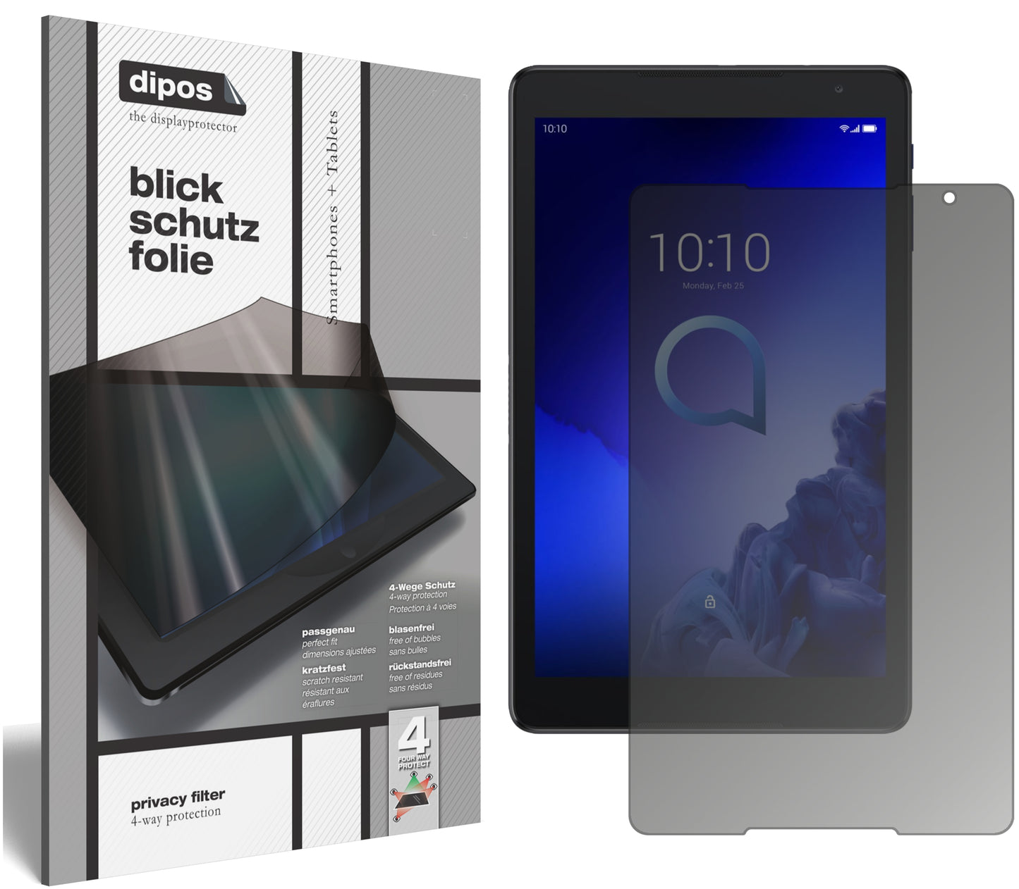 Blickschutzfolie von dipos passend für Alcatel 3T 10 Zoll, präziser Zuschnitt und blasenfrei montiert