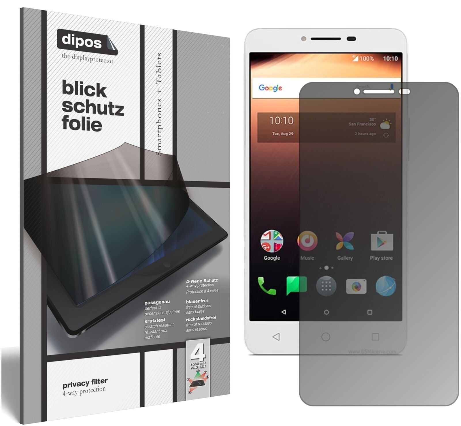 Blickschutzfolie von dipos passend für Alcatel A3 XL, präziser Zuschnitt und blasenfrei montiert