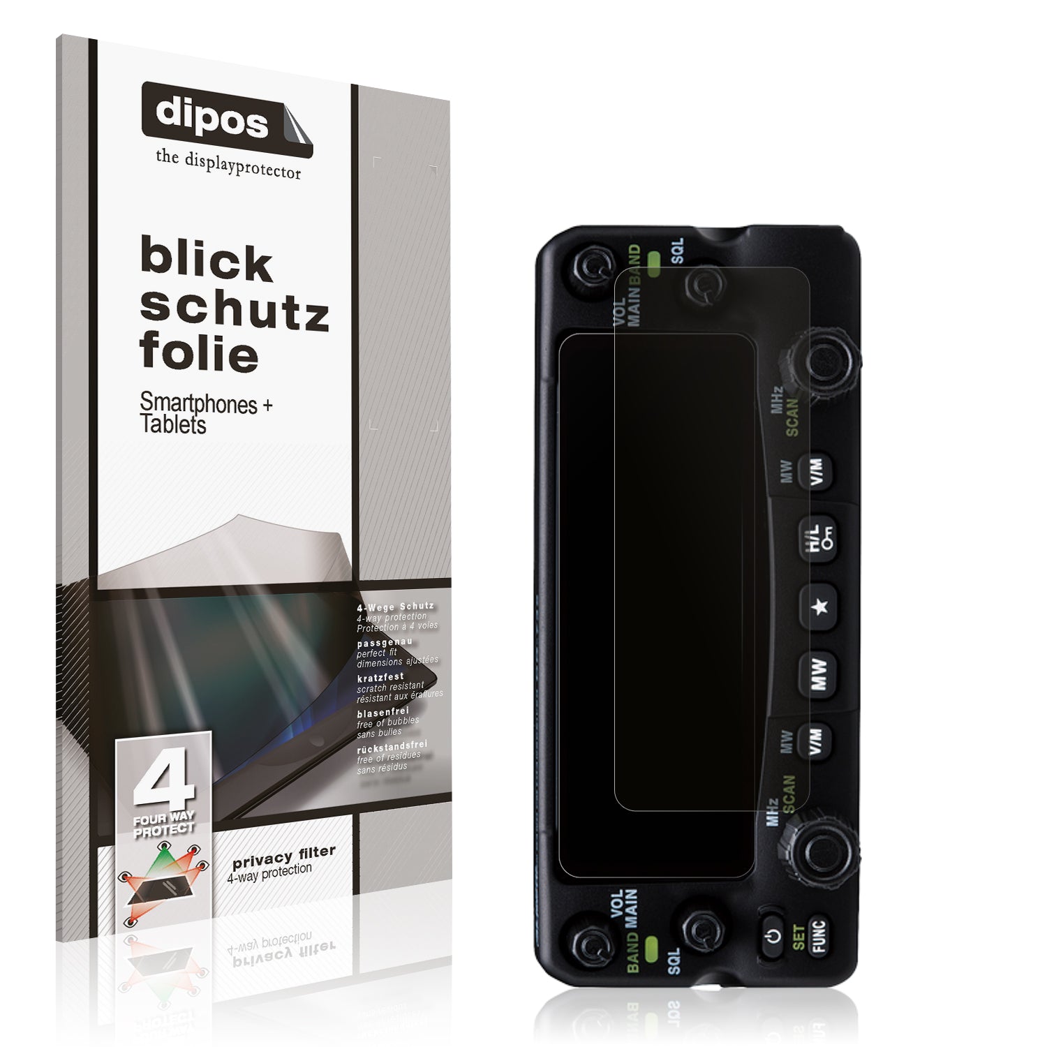 Blickschutzfolie von dipos passend für Alinco DR-735-E, präziser Zuschnitt und blasenfrei montiert