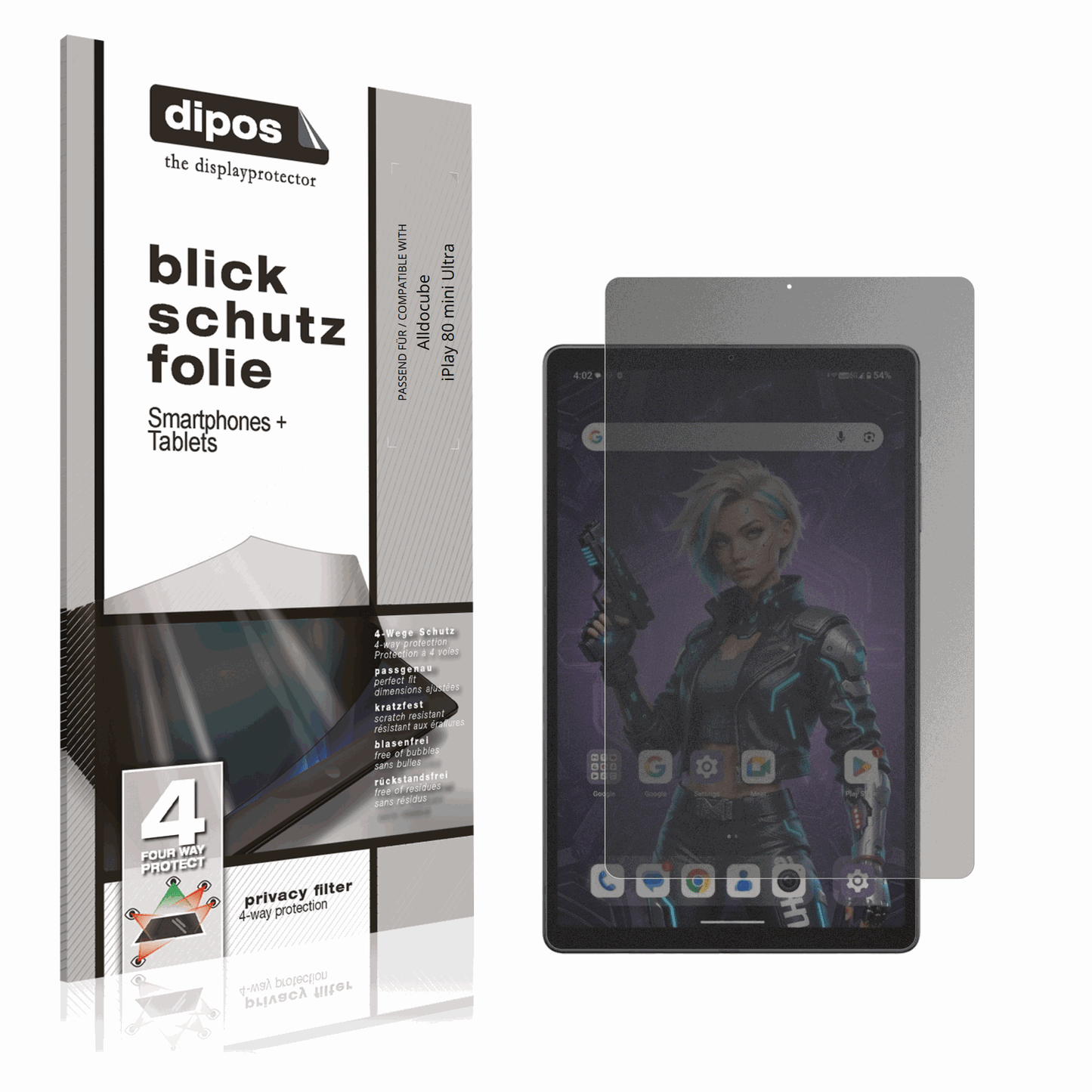 Blickschutzfolie von dipos passend für Alldocube iPlay 80 mini Ultra, präziser Zuschnitt und blasenfrei montiert