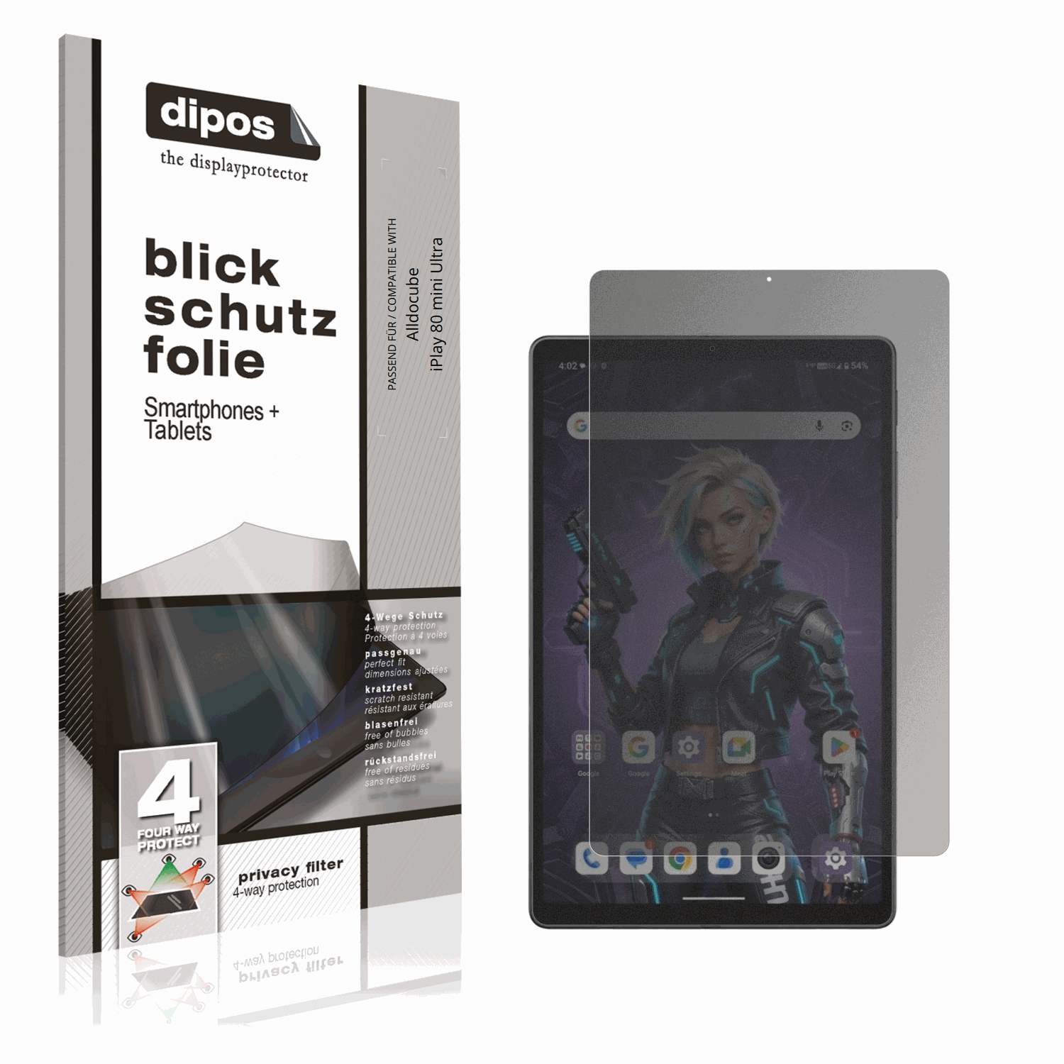 Blickschutzfolie von dipos passend für Alldocube iPlay 80 mini Ultra, präziser Zuschnitt und blasenfrei montiert