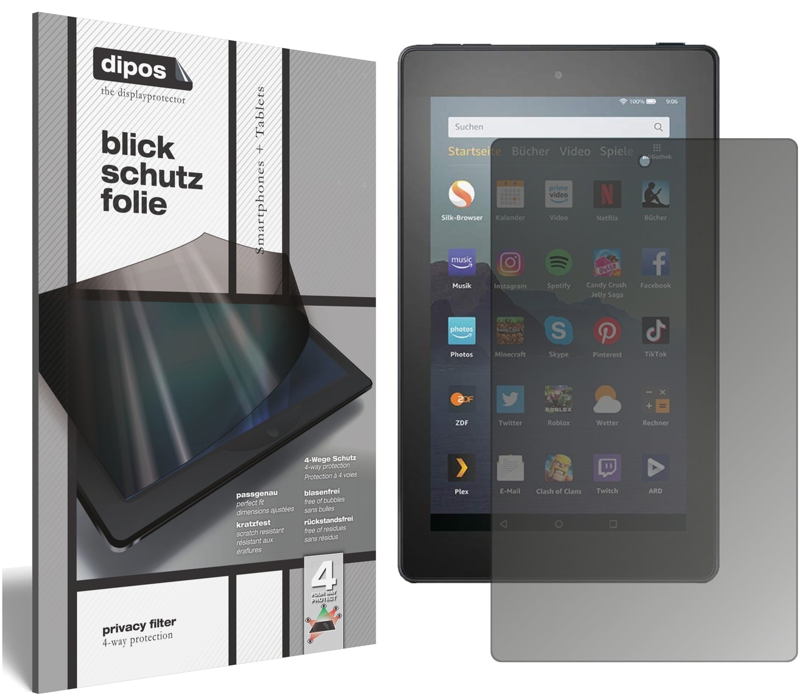 Blickschutzfolie von dipos passend für Amazon Fire 7 Tablet Kids Edition (2019), präziser Zuschnitt und blasenfrei montiert