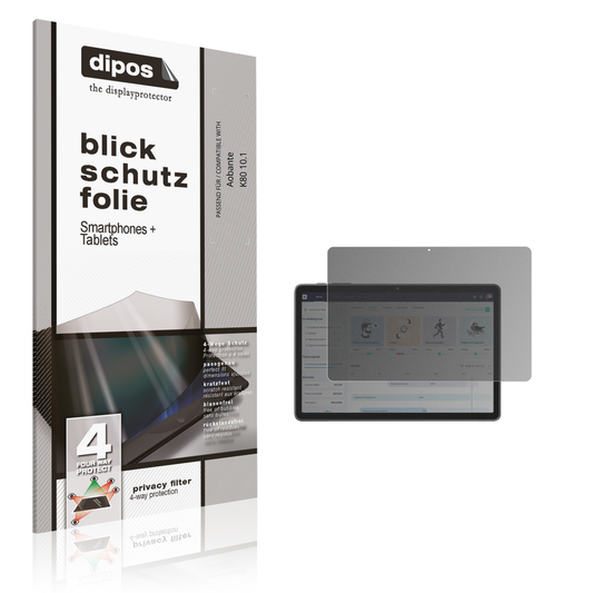 Blickschutzfolie von dipos passend für Aobante K80 10.1, präziser Zuschnitt und blasenfrei montiert