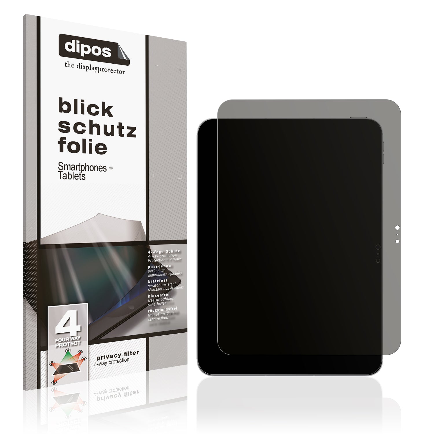Blickschutzfolie von dipos passend für Apple iPad 10th Generation 10.9 2022, präziser Zuschnitt und blasenfrei montiert