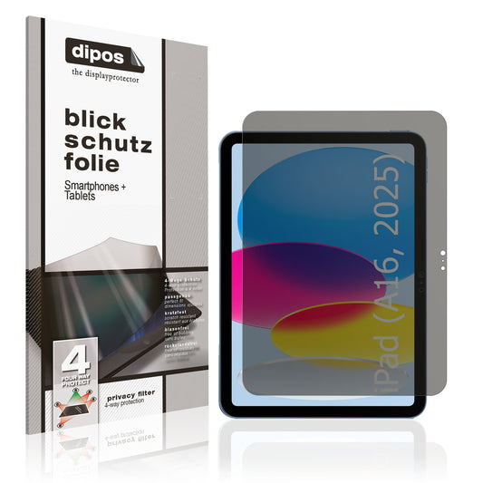 Blickschutzfolie von dipos passend für Apple iPad 11 Zoll A16 11. Gen 2025, präziser Zuschnitt und blasenfrei montiert