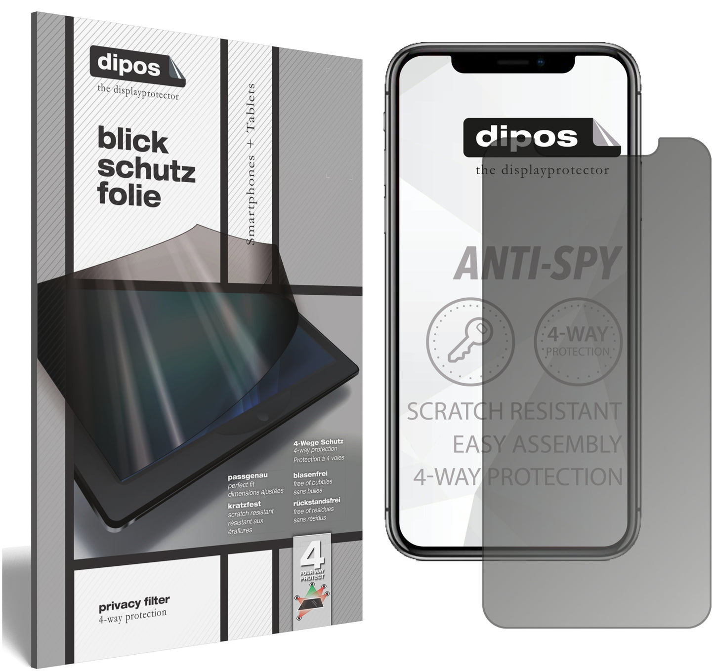 Blickschutzfolie von dipos passend für Apple iPhone 11, präziser Zuschnitt und blasenfrei montiert