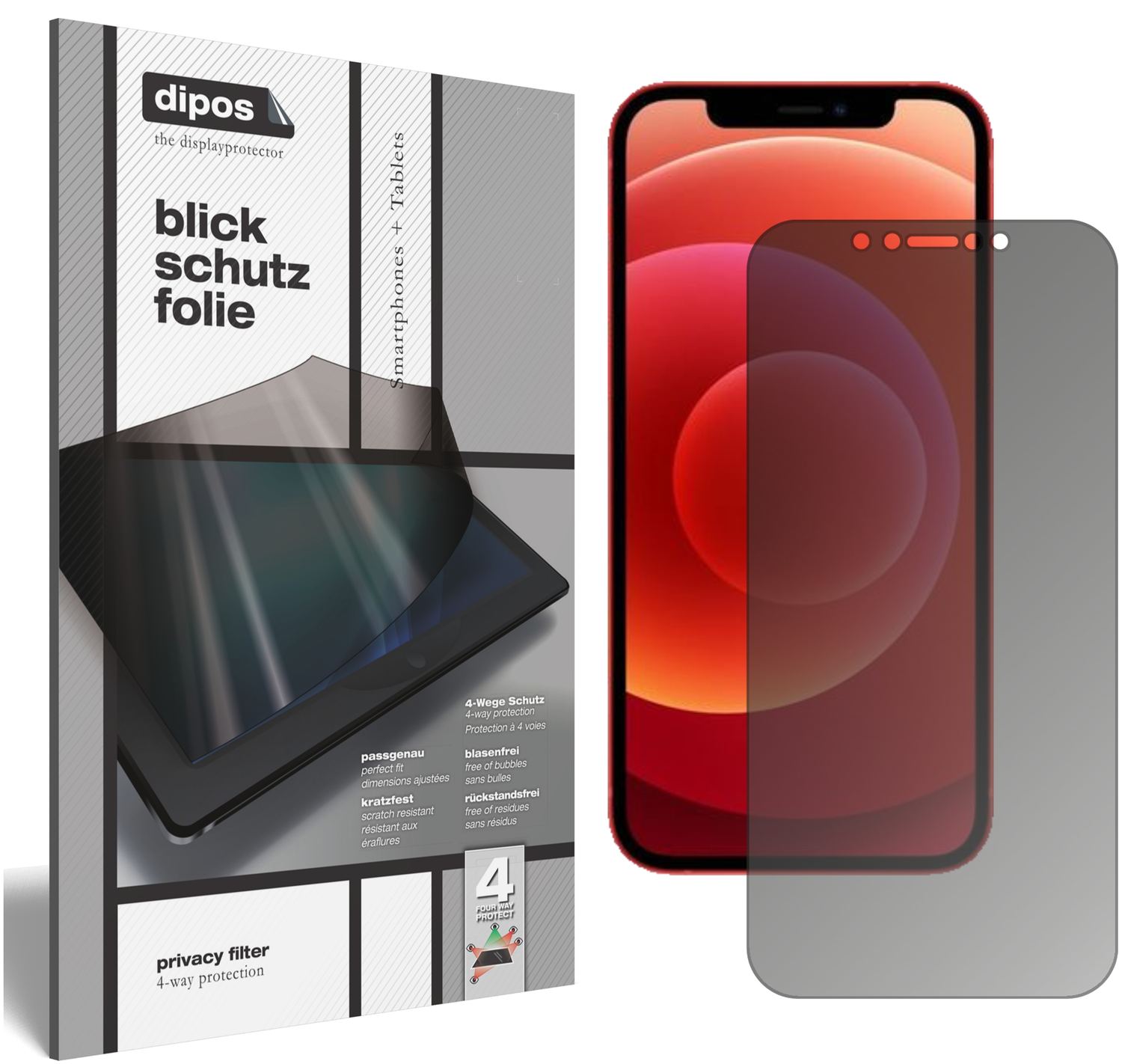 Blickschutzfolie von dipos passend für Apple iPhone 12 mini, präziser Zuschnitt und blasenfrei montiert