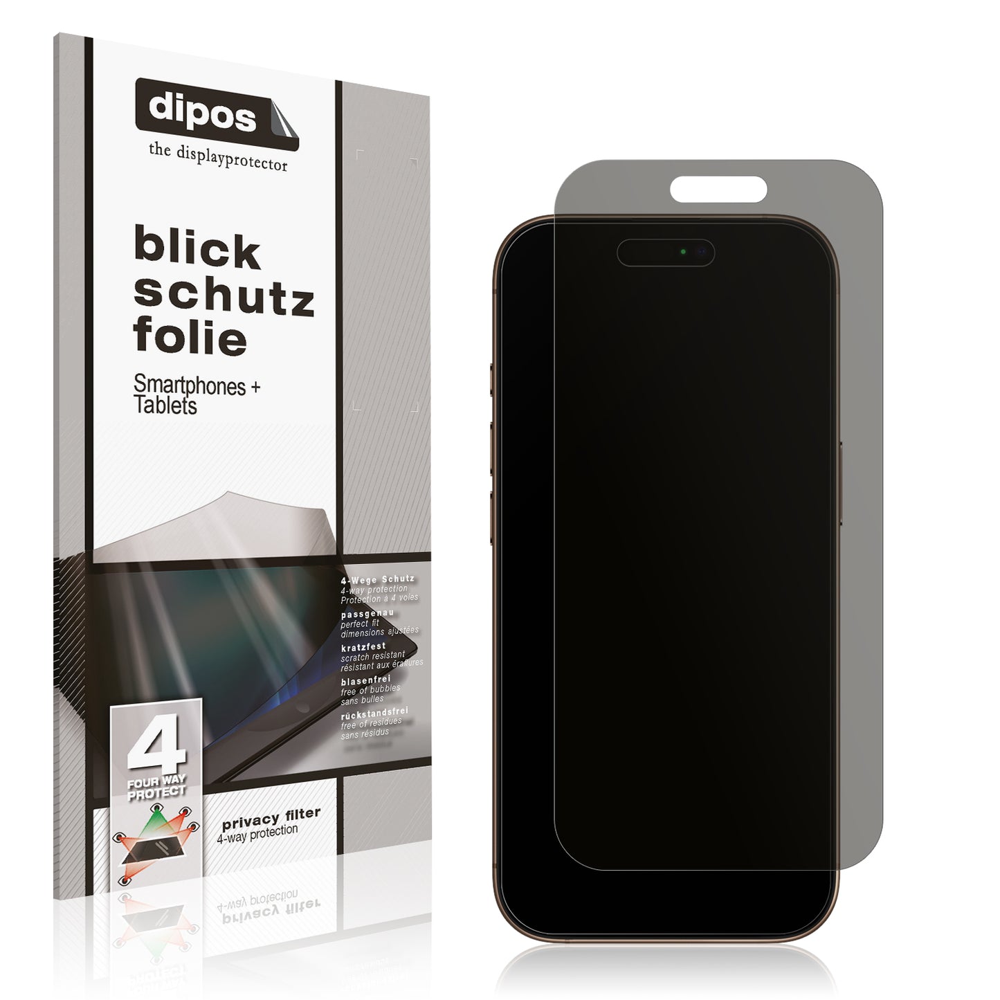 Blickschutzfolie von dipos passend für Apple iPhone 16 Pro Max, präziser Zuschnitt und blasenfrei montiert