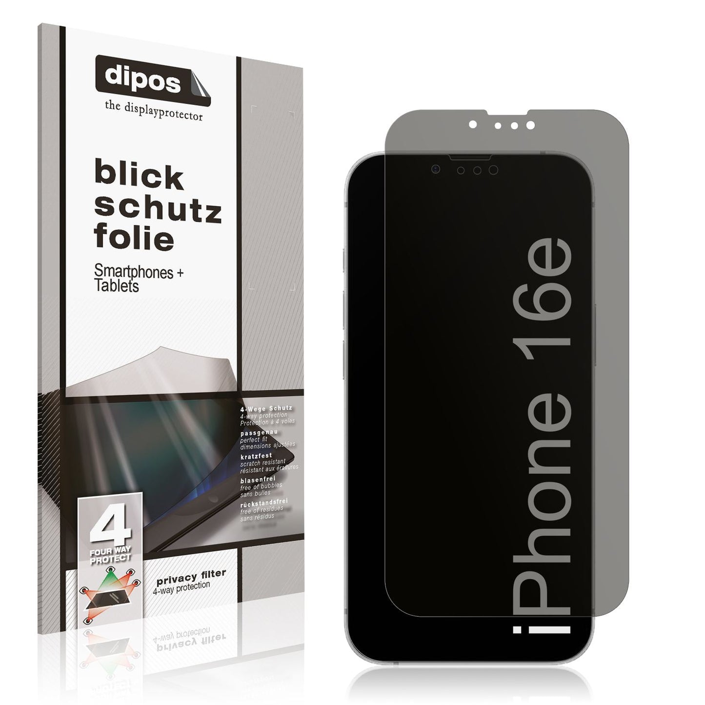Blickschutzfolie von dipos passend für Apple iPhone 16e, präziser Zuschnitt und blasenfrei montiert