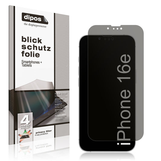 Blickschutzfolie von dipos passend für Apple iPhone 16e, präziser Zuschnitt und blasenfrei montiert
