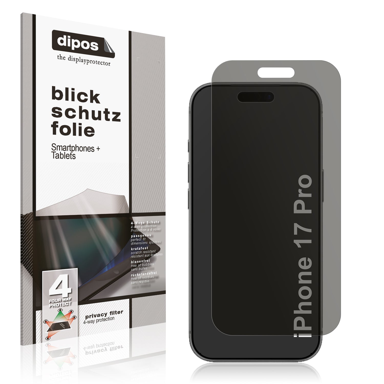Blickschutzfolie von dipos passend für Apple iPhone 17 Pro, präziser Zuschnitt und blasenfrei montiert