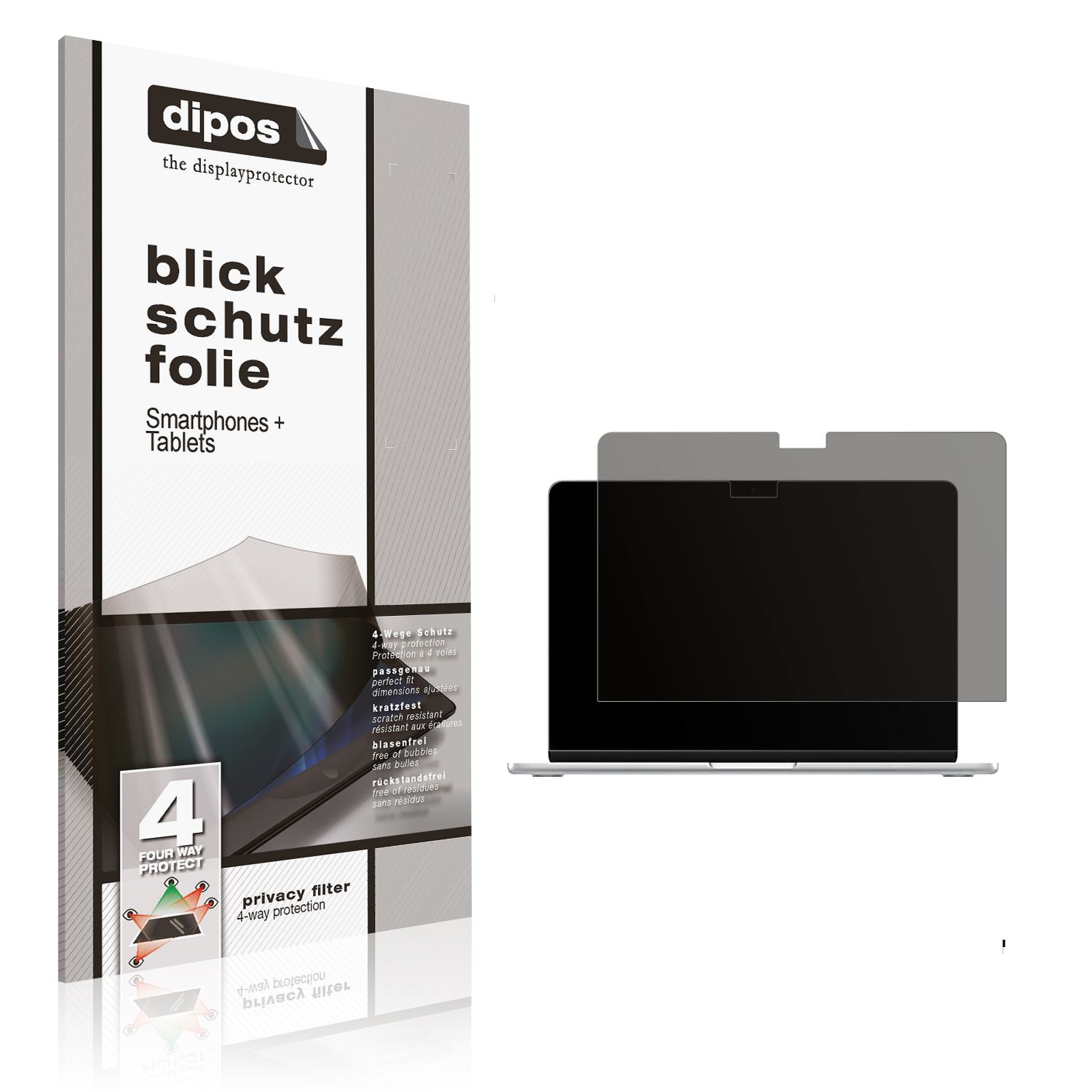 Blickschutzfolie von dipos passend für Apple MacBook Air 13 Zoll M4 2025, präziser Zuschnitt und blasenfrei montiert