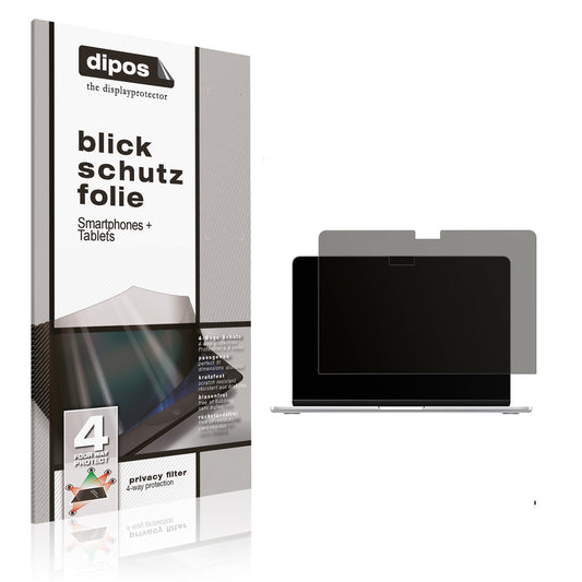 Blickschutzfolie von dipos passend für Apple MacBook Air 13 Zoll M4 2025, präziser Zuschnitt und blasenfrei montiert