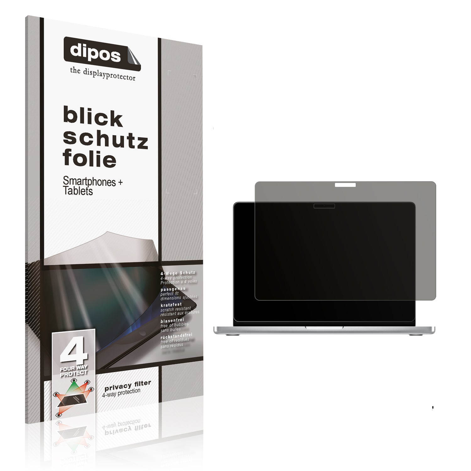 Blickschutzfolie von dipos passend für Apple MacBook Pro 14 Zoll M5, präziser Zuschnitt und blasenfrei montiert