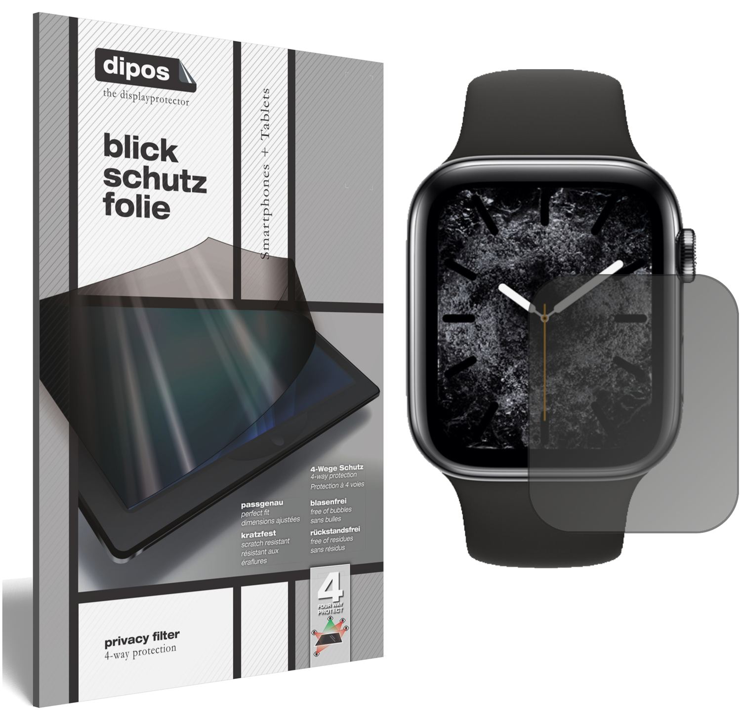 Blickschutzfolie von dipos passend für Apple Watch Series 5 (40mm), präziser Zuschnitt und blasenfrei montiert