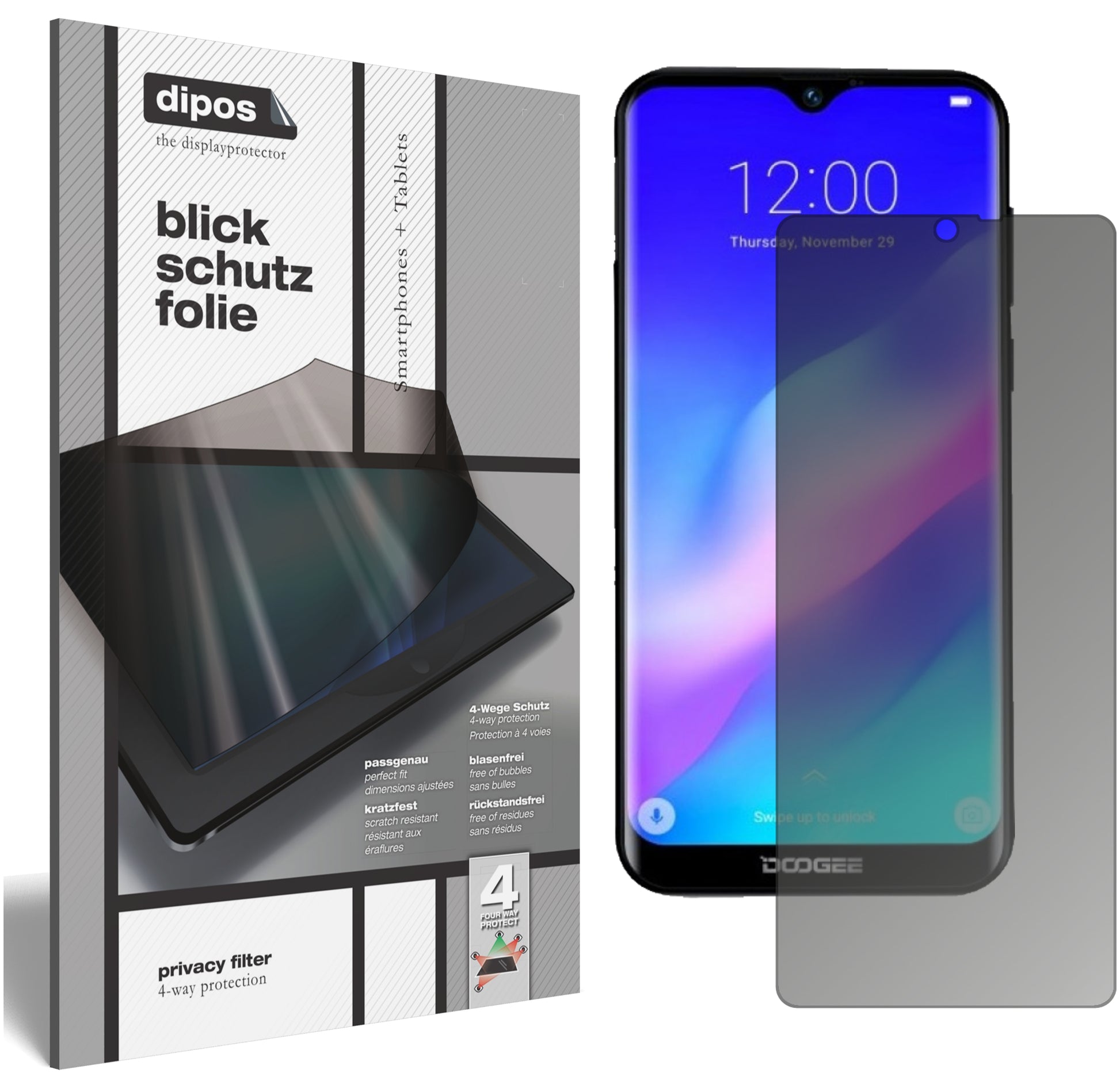 Blickschutzfolie von dipos passend für Archos Oxygen 57, präziser Zuschnitt und blasenfrei montiert
