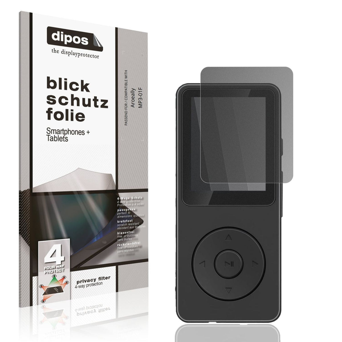 Blickschutzfolie von dipos passend für Aroeally MP3-01F, präziser Zuschnitt und blasenfrei montiert