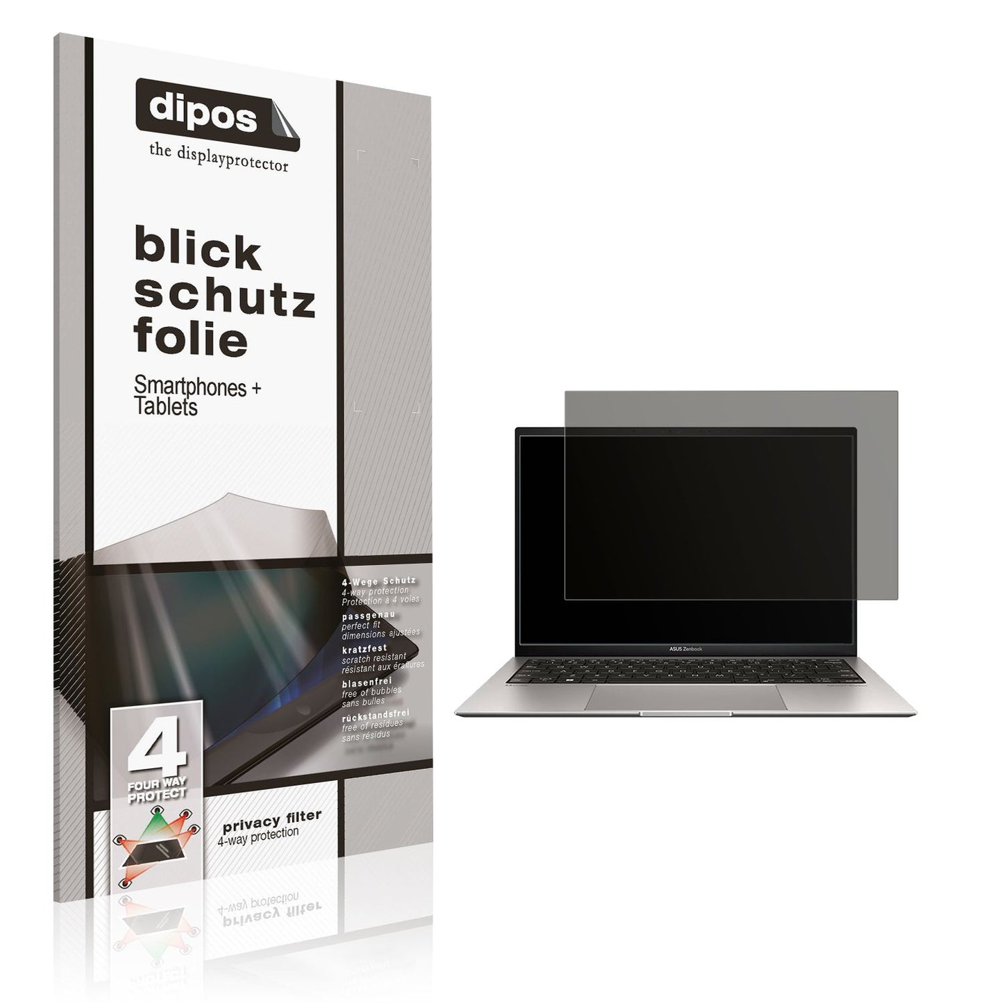 Blickschutzfolie von dipos passend für Asus ZenBook S 13 OLED UM5302L, präziser Zuschnitt und blasenfrei montiert