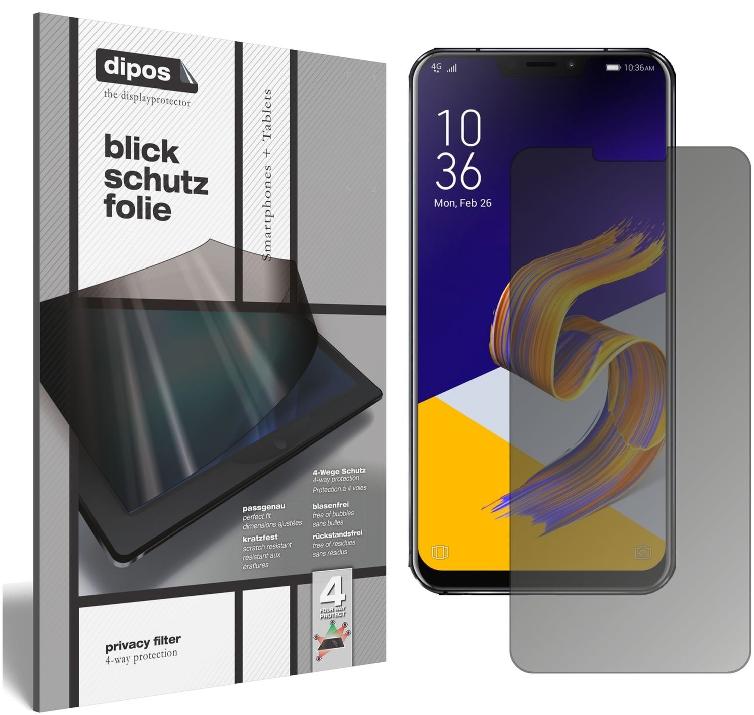 Blickschutzfolie von dipos passend für Asus Zenfone 5 ZE620KL, präziser Zuschnitt und blasenfrei montiert