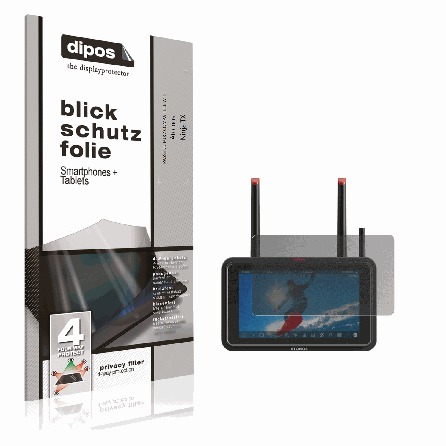 Blickschutzfolie von dipos passend für Atomos Ninja TX, präziser Zuschnitt und blasenfrei montiert