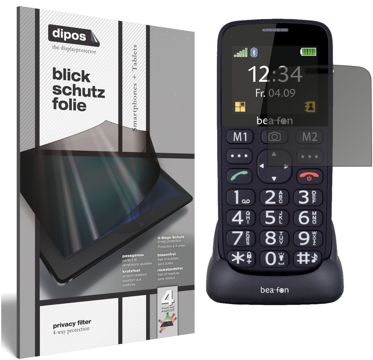 Blickschutzfolie von dipos passend für bea-fon SL240, präziser Zuschnitt und blasenfrei montiert