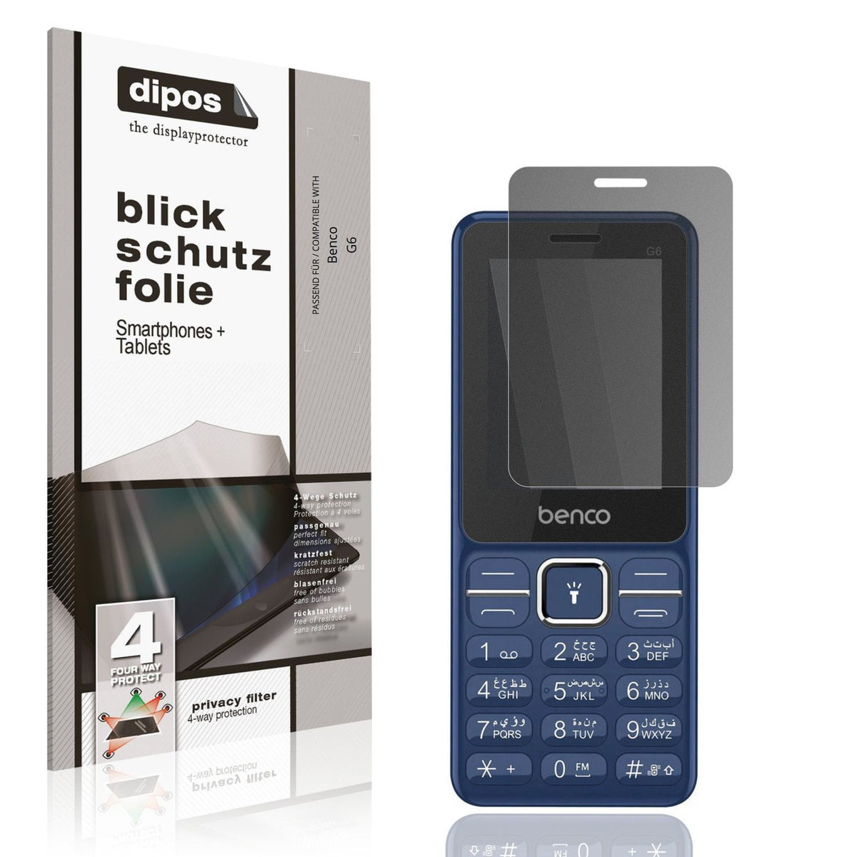Blickschutzfolie von dipos passend für Benco G6, präziser Zuschnitt und blasenfrei montiert