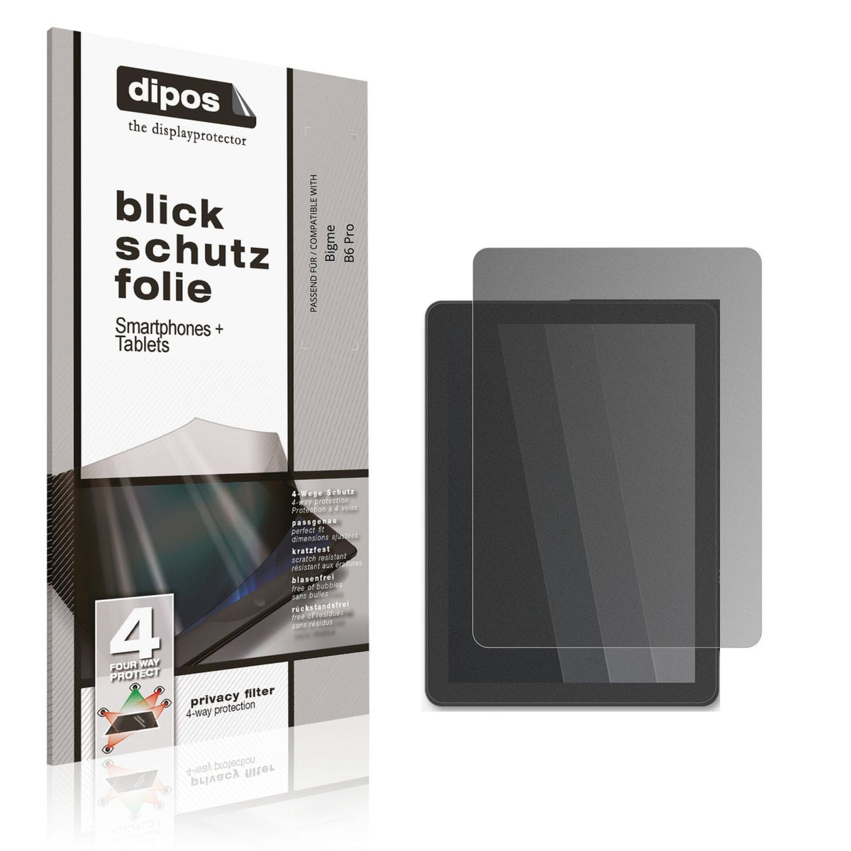 Blickschutzfolie von dipos passend für Bigme B6 Pro, präziser Zuschnitt und blasenfrei montiert