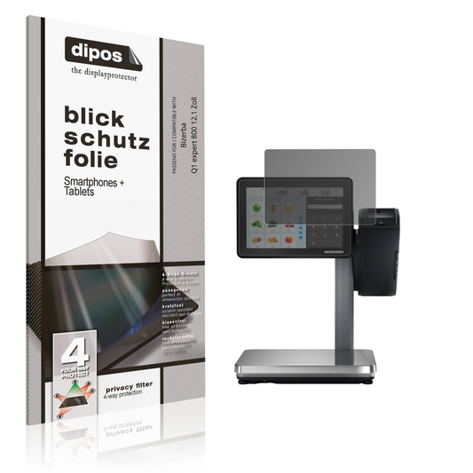 Blickschutzfolie von dipos passend für Bizerba Q1 expert 800 12.1 Zoll, präziser Zuschnitt und blasenfrei montiert
