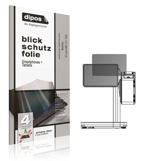 Blickschutzfolie von dipos passend für Bizerba Q1 pro 400 12.1 Zoll, präziser Zuschnitt und blasenfrei montiert