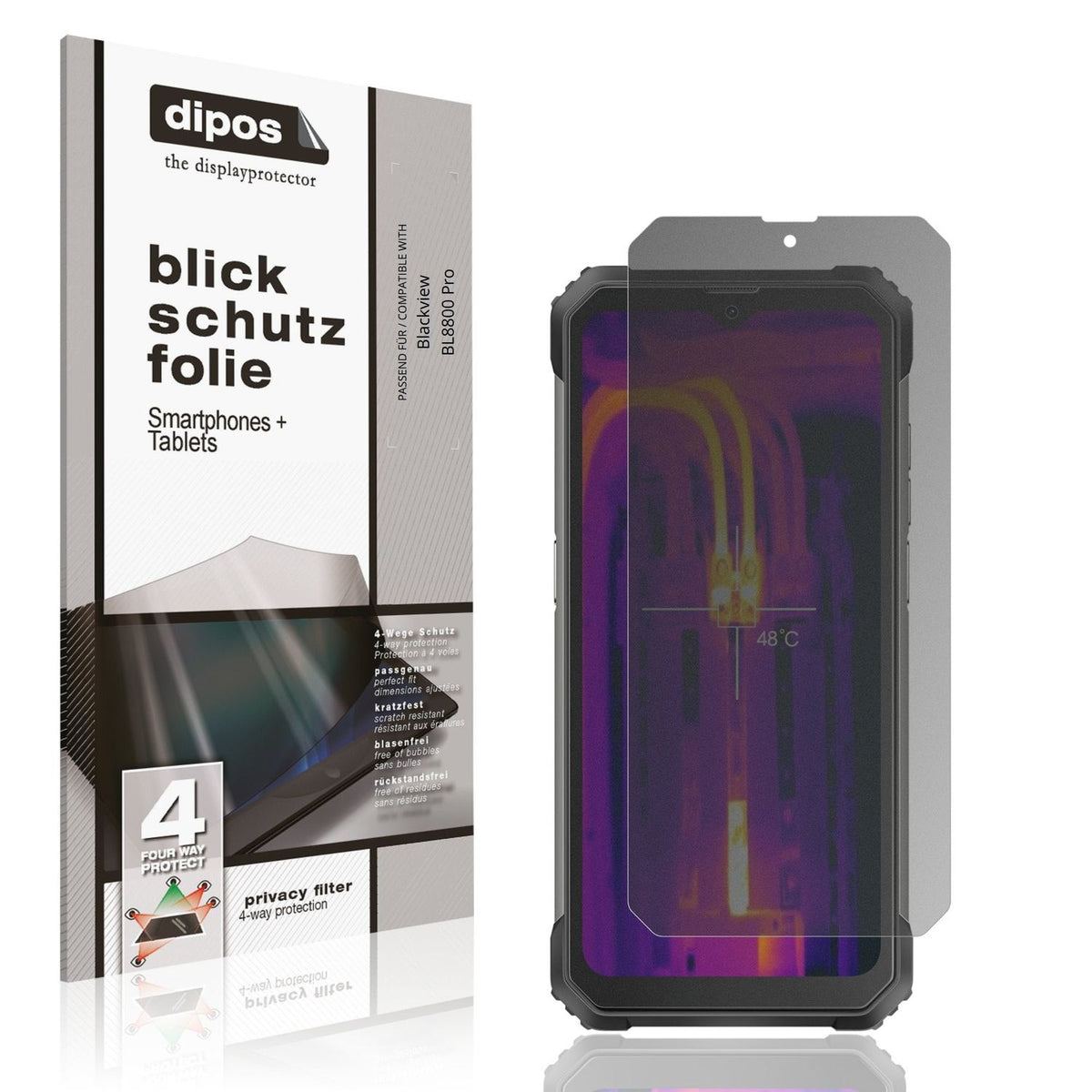 Blickschutzfolie von dipos passend für Blackview BL8800 Pro, präziser Zuschnitt und blasenfrei montiert
