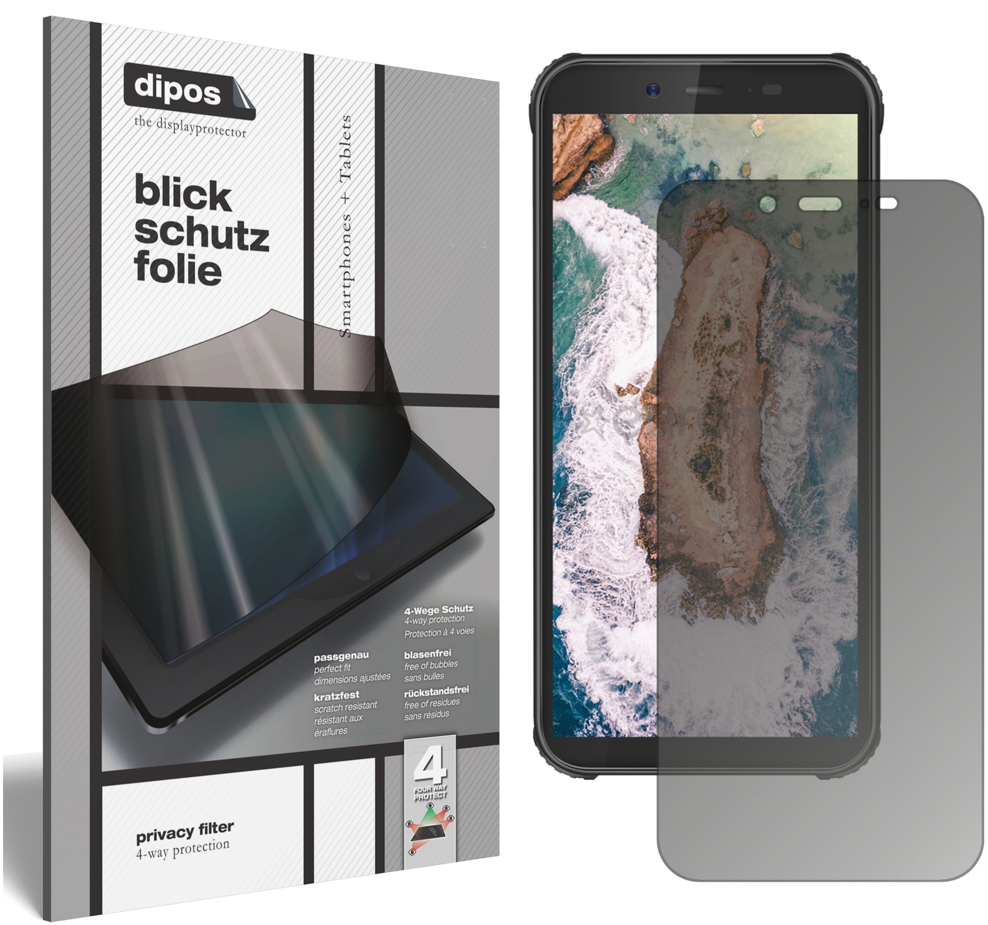 Blickschutzfolie von dipos passend für Blackview BV5500 Pro, präziser Zuschnitt und blasenfrei montiert