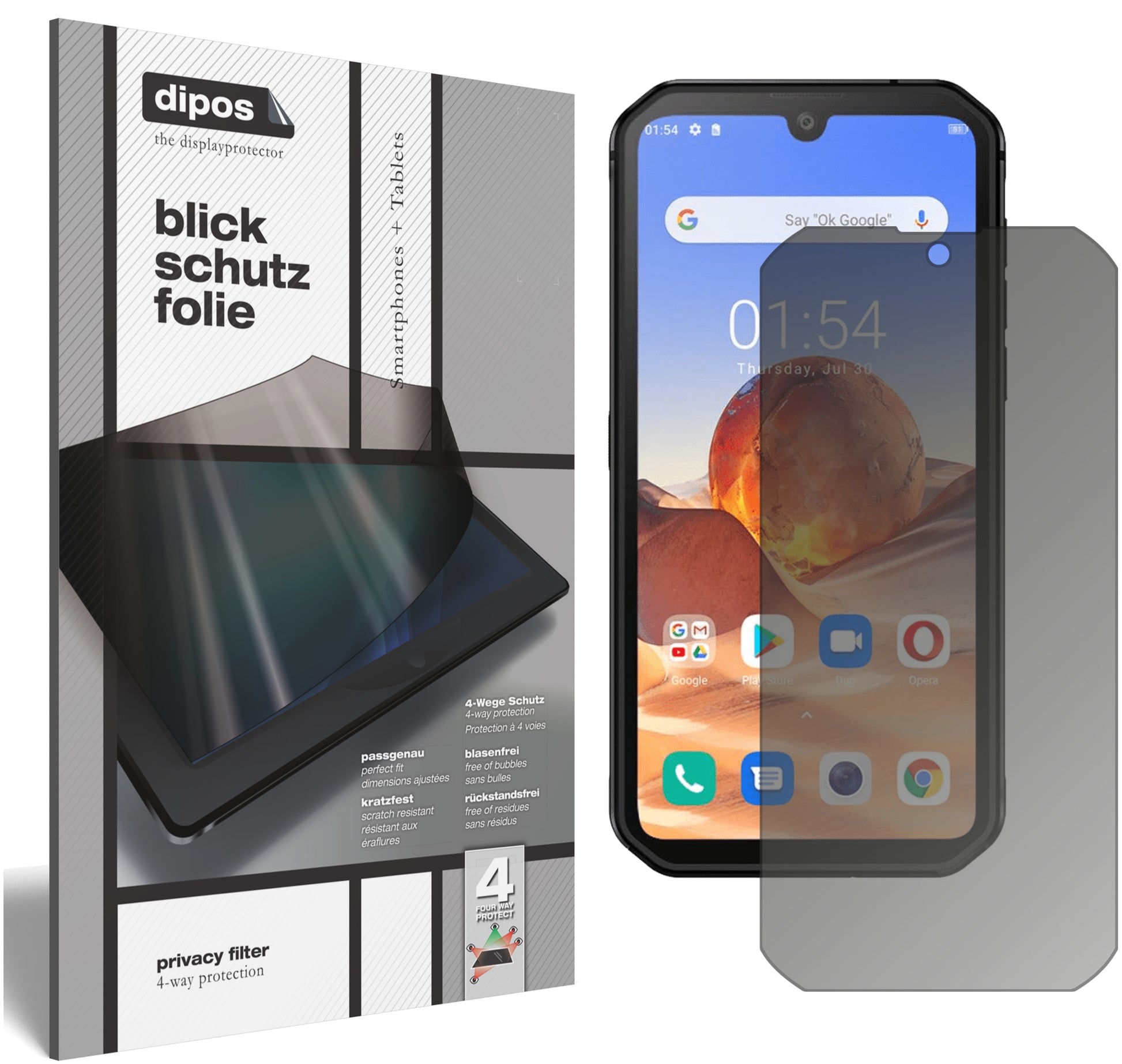Blickschutzfolie von dipos passend für Blackview BV9900 Pro, präziser Zuschnitt und blasenfrei montiert