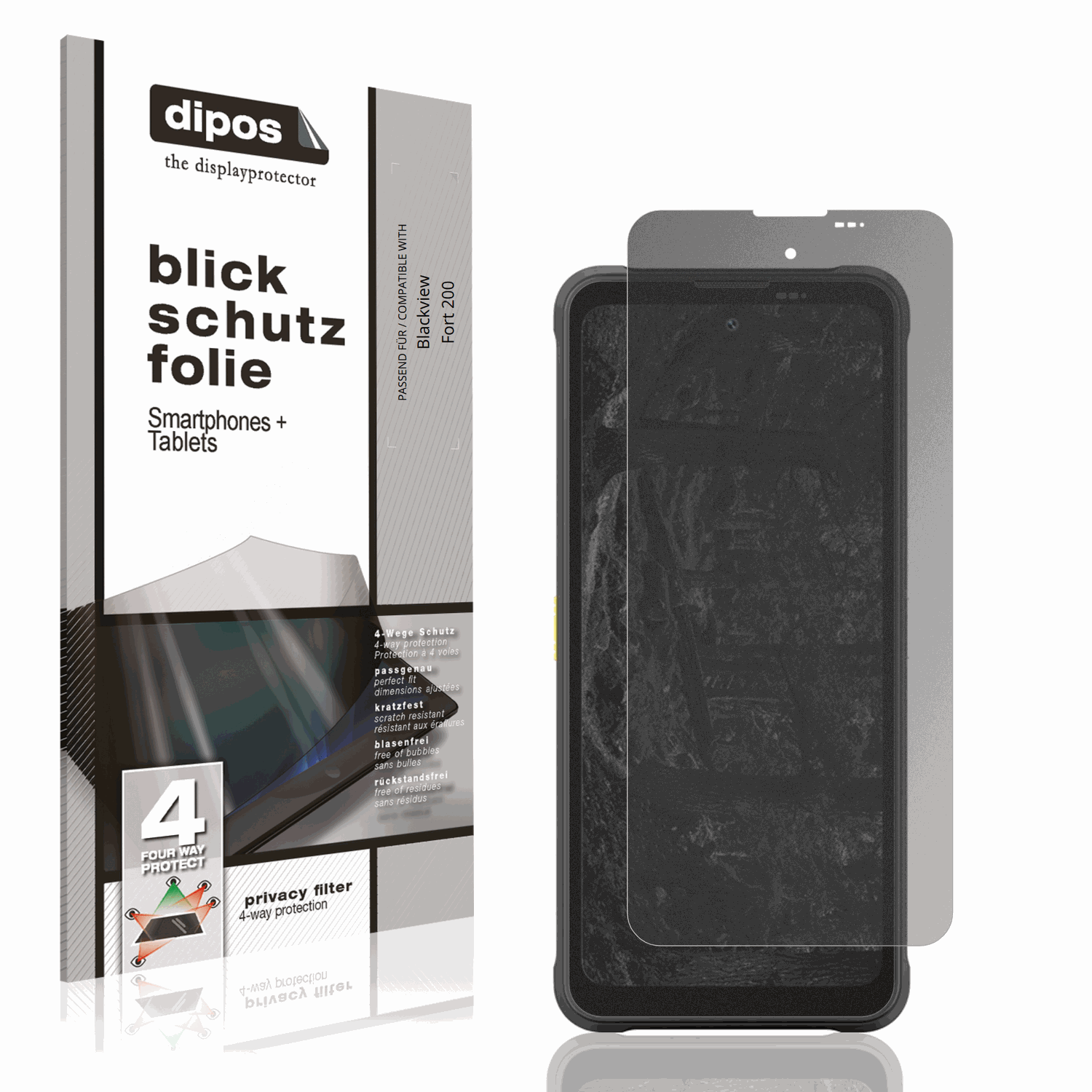 Blickschutzfolie von dipos passend für Blackview Fort 200, präziser Zuschnitt und blasenfrei montiert