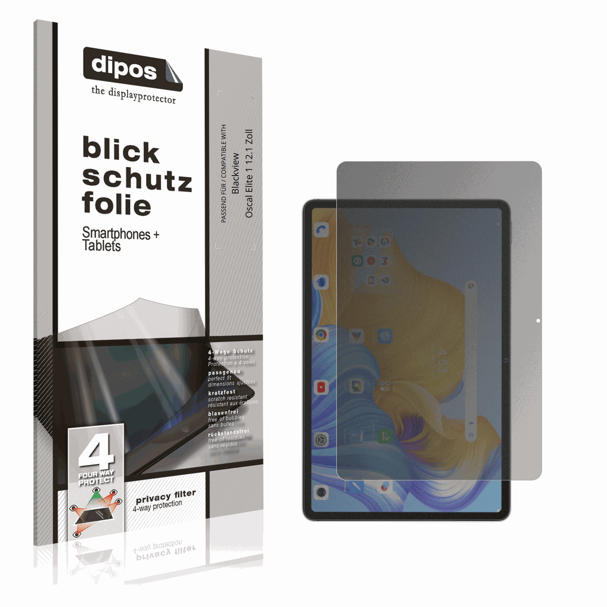 Blickschutzfolie von dipos passend f�r Blackview Oscal Elite 1 12.1 Zoll, pr�ziser Zuschnitt und blasenfrei montiert
