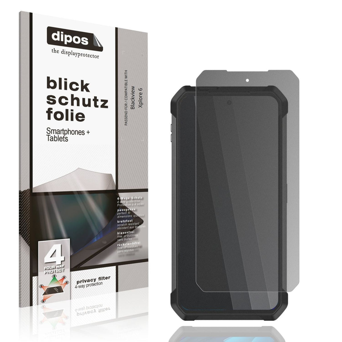 Blickschutzfolie von dipos passend für Blackview Xplore 6, präziser Zuschnitt und blasenfrei montiert