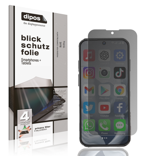 Blickschutzfolie von dipos passend für BLKE 19 Pro, präziser Zuschnitt und blasenfrei montiert