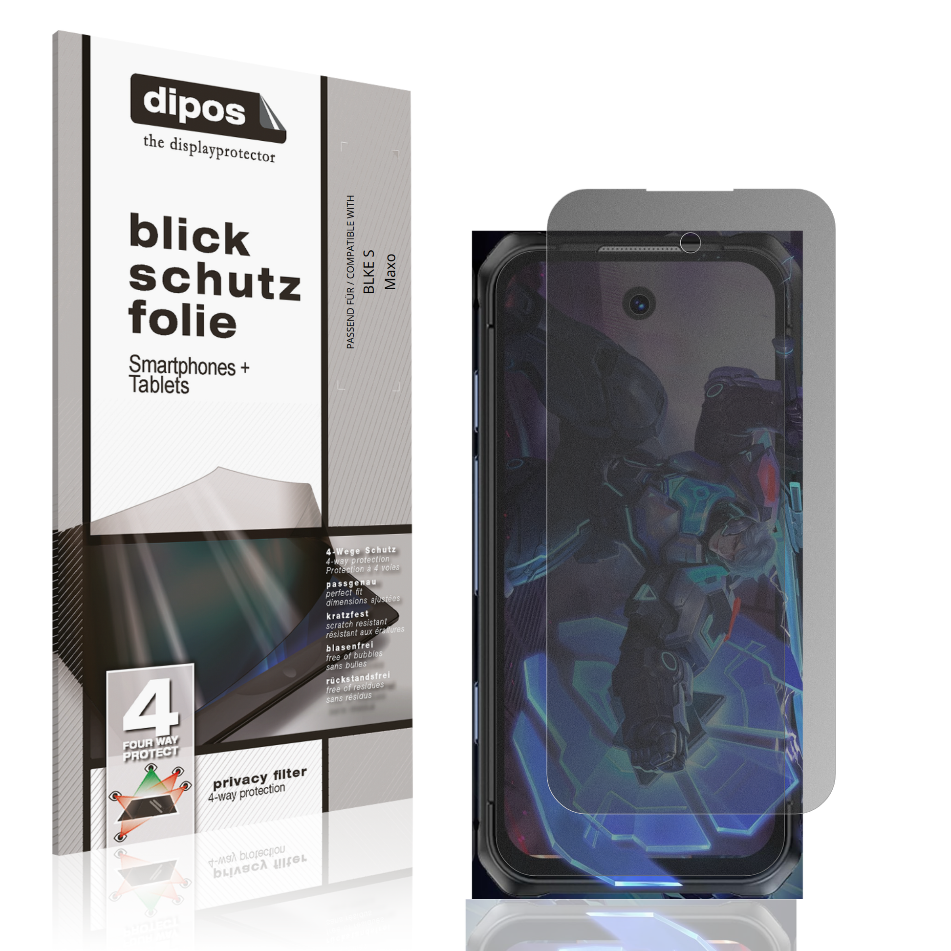 Blickschutzfolie von dipos passend für BLKE S Maxo, präziser Zuschnitt und blasenfrei montiert