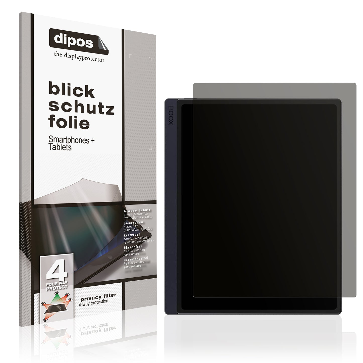 Blickschutzfolie von dipos passend für Boox GO 10.3 ePaper, präziser Zuschnitt und blasenfrei montiert