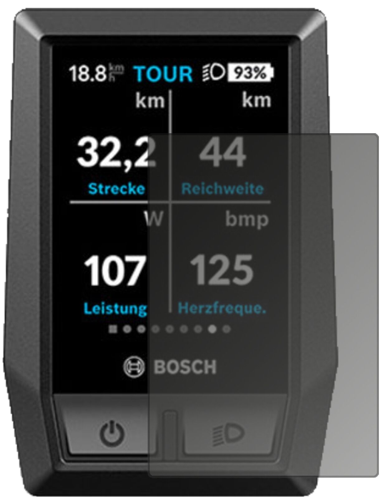 Blickschutzfolie von dipos passend für Bosch Kiox e-Bike Display, präziser Zuschnitt und blasenfrei montiert